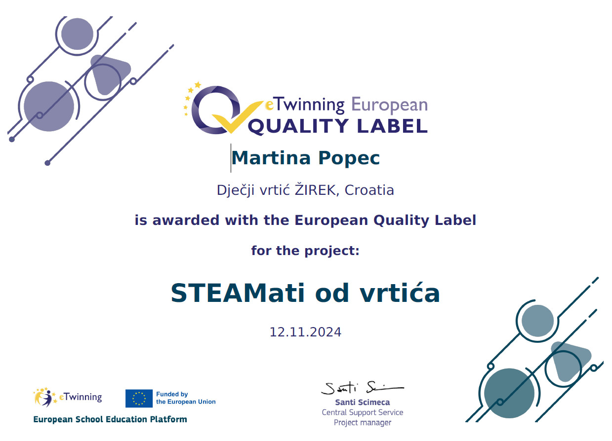 Europska oznaka kvalitete za eTwinning projekt “STEAMati od vrtića” - slika broj: 3